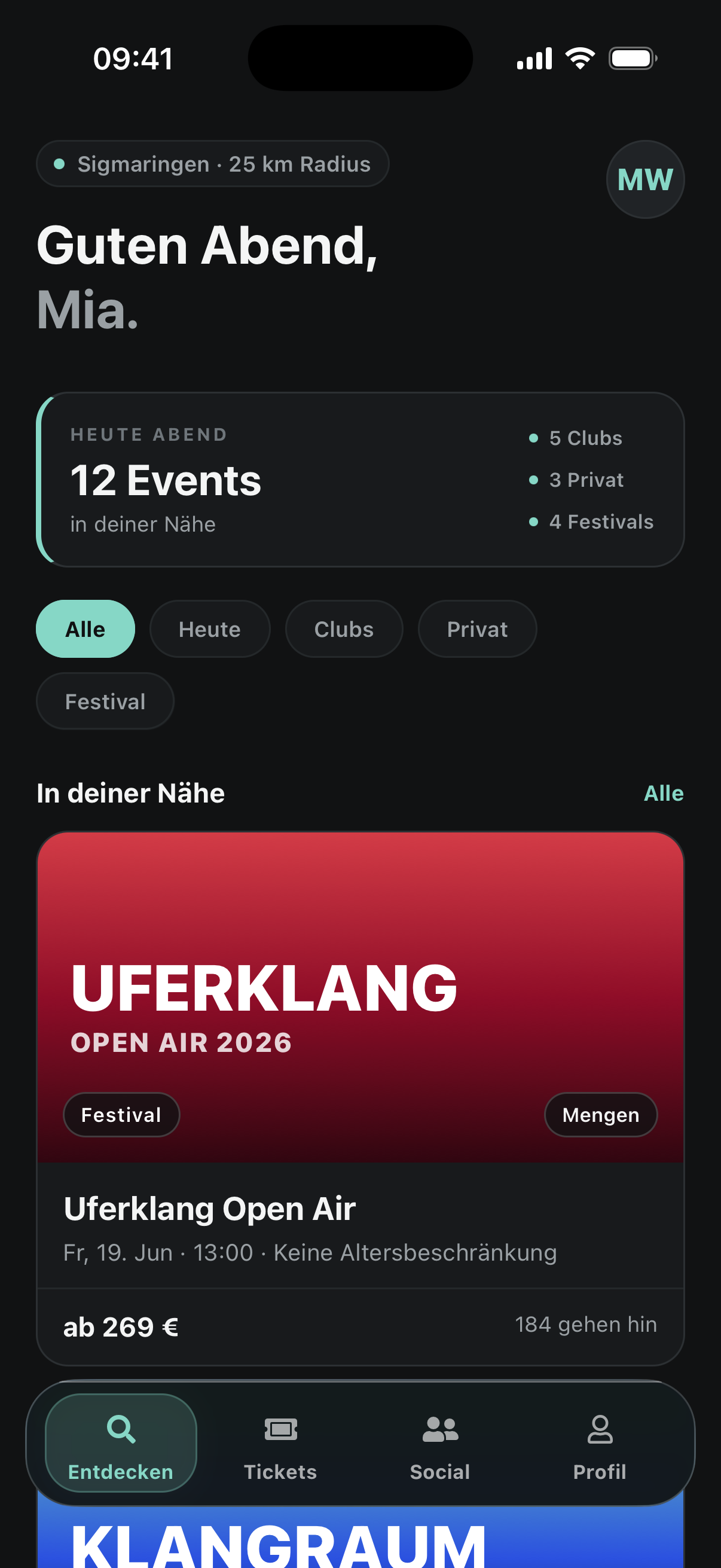 nearby Event-Übersicht in der App